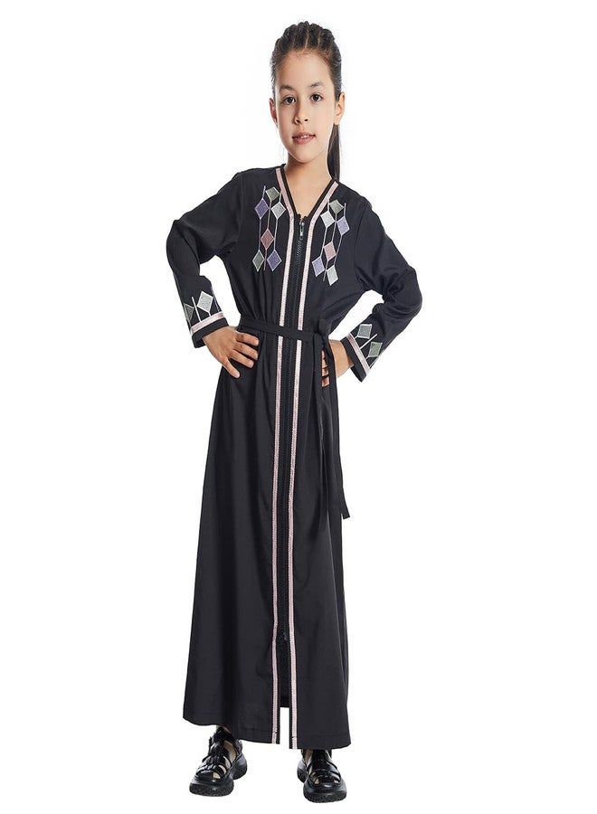 ODIZLI Kids Girls Abaya Long Sleeve Hooded Maxi Dress Dubai Islamic Dress Casual Dress Prayer Clothes Girls Church Prayer Dress ?????? ?????? ?????? ????? ?????? Abaya for Girls #Black 8-9 Years - Image 4